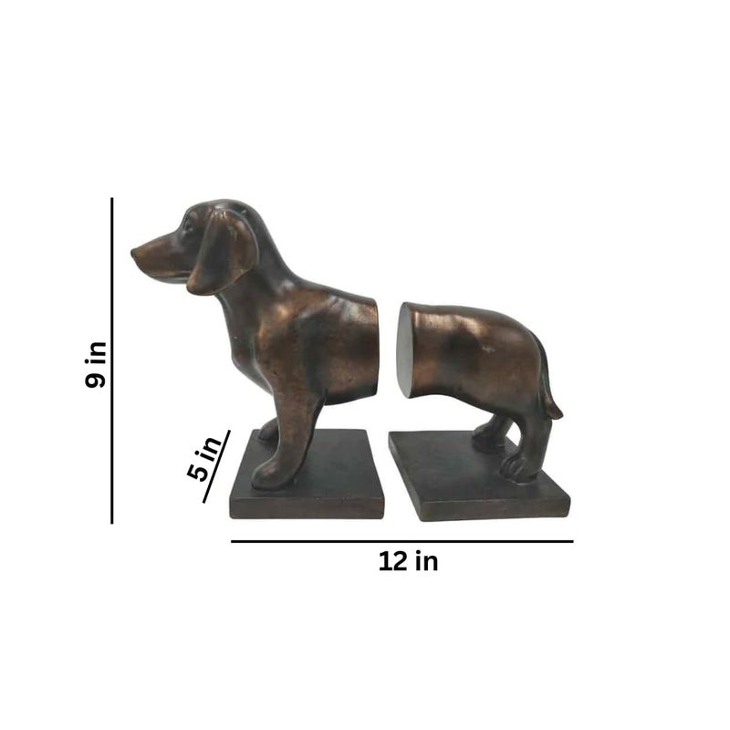 Comfy Hour Dachshund Dog Decorative Bookends, Unique 12" Long Wiener Dog Book Ends for Shelves, Heavy Duty Vintage Animal Book Stopper for Home Office Decor, 1 Pair, Dark Copper Finish - Image 4